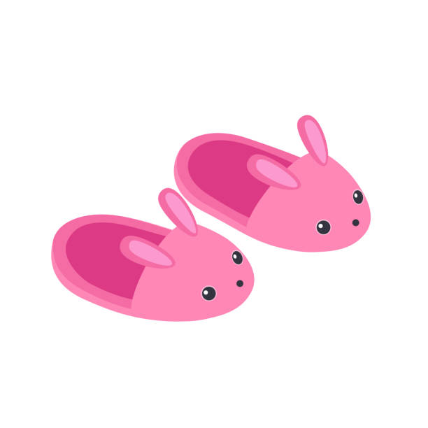 słodkie różowe kapcie króliczka izolowane na białym tle - fuzzy pink slippers stock illustrations