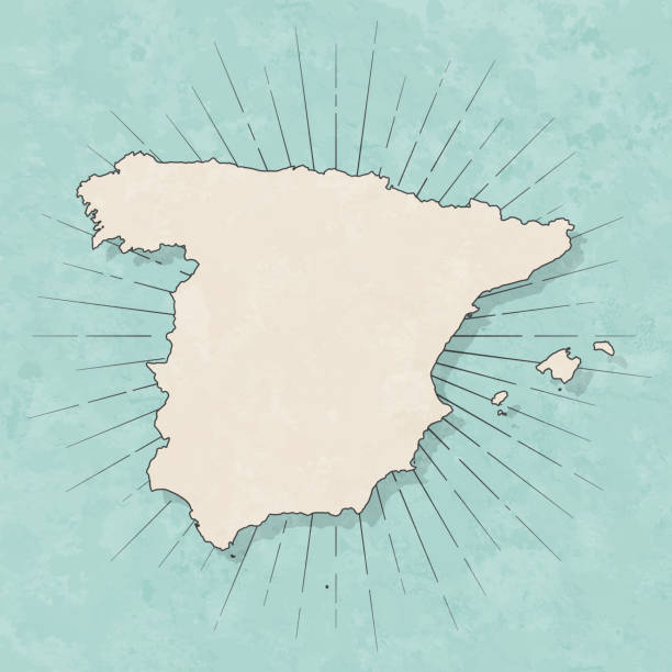 스페인 지도 레트로 빈티지 스타일-오래 된 질감 종이 - spain stock illustrations