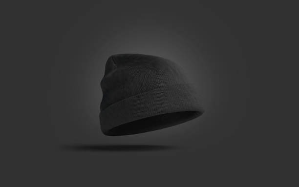 istock Blank black knitted beanie mockup on dark background 1141304906