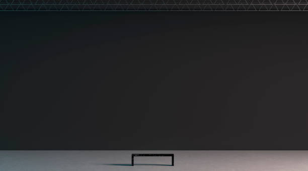 Blank black huge gallery wall with bench in museum mockup Blank black huge gallery wall with bench in museum mockup, 3d rendering. Empty giant canvas in hall mock up, front view. Clear exibition with bench and billboard template. galery stock pictures, royalty-free photos & images