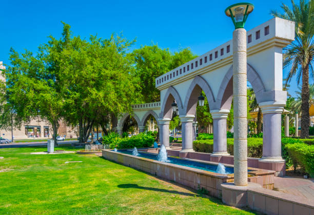 istock View of a green park with a monument in Al Ain, UAE 1141307841