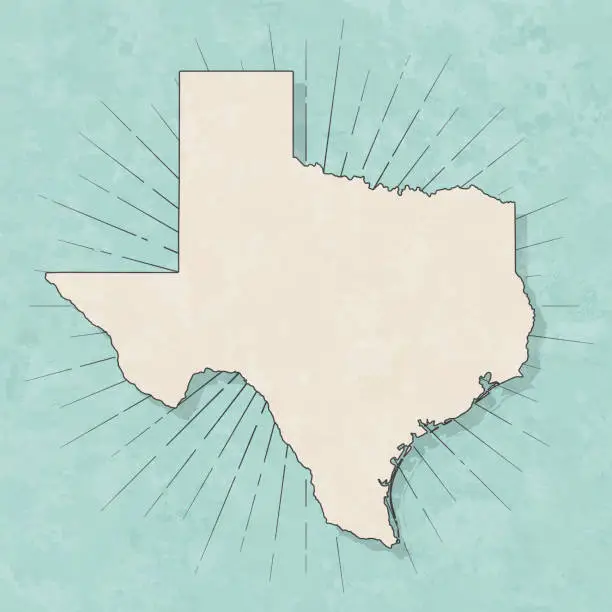 Vector illustration of Texas map in retro vintage style - Old textured paper