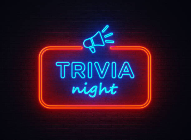 Trivia Night Shaped Neon Light On Black Wall Trivia Night shaped red neon light on black wall. Horizontal composition with copy space. trivia stock pictures, royalty-free photos & images