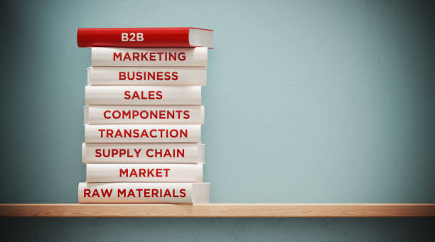 istock Books of  B2B And Marketing In Front Grey Wall 1141313919