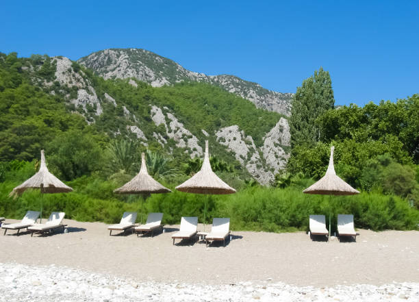 istock Tourist chairs on the beach 1141315285