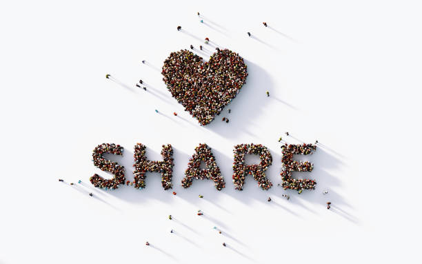 istock Human Crowd Forming A Big Share Text With Heart Shape Inside : Social Media Concept 1141315780