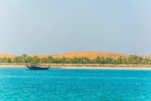 View of the Lulu island in Abu Dhabi whose unspoiled nature stays in contrast with the rapidly developed city.