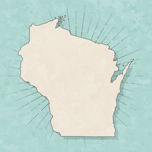 mapa wisconsin w stylu retro vintage - stary papier teksturowany - beige sunbeam dirty design stock illustrations