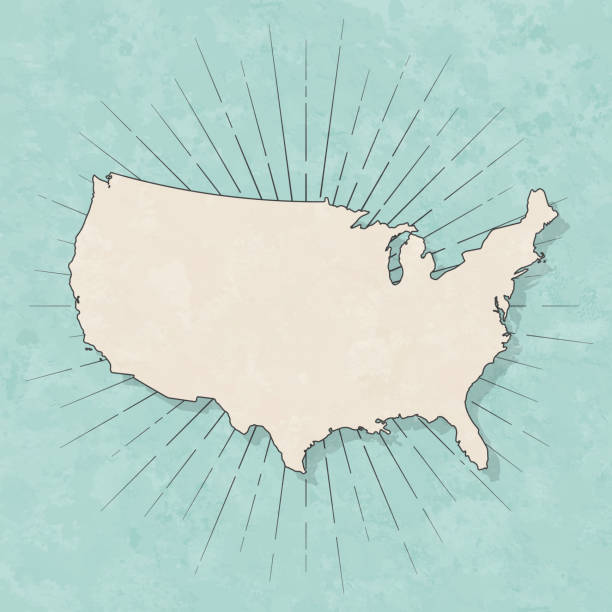 미국 지도 레트로 빈티지 스타일-오래 된 질감 종이 - cartography map retro revival usa stock illustrations