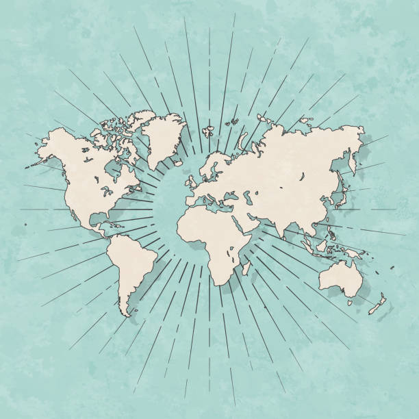 레트로 빈티지 스타일의 세계 지도-오래 된 질감 종이 - beige sunbeam dirty design stock illustrations