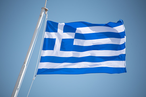 A greek flag in the wind