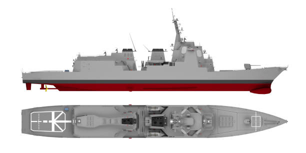 warship isolated on white stock photo