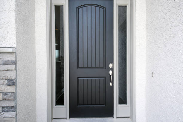 istock Black Front Door with Shiplap 1141330980