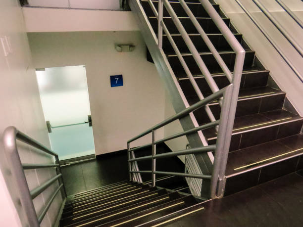 Hospital stairs and glass door stock photo