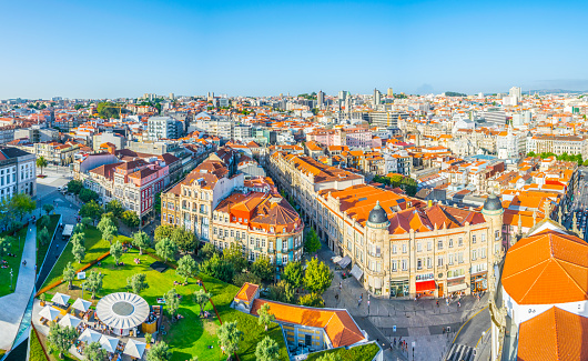 Aerial view of praca de Lisboa in Porto, Portugal.