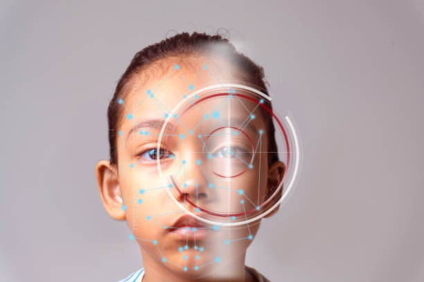 istock Girl in close up with face detection. Biometric Identification. 1141333842