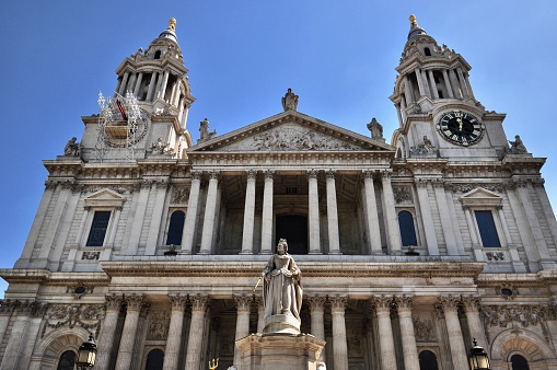 London, England, UK - May 19, 2018: Iconic to London's skyline, St. Paul's Cathedral was designed by Sir Christopher Wren in Baroque style, and offers prayer services hourly.