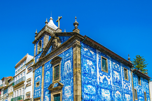 Colourful chapel of souls in Porto, Portugal.