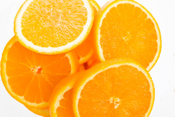 Orange slices on white background.
