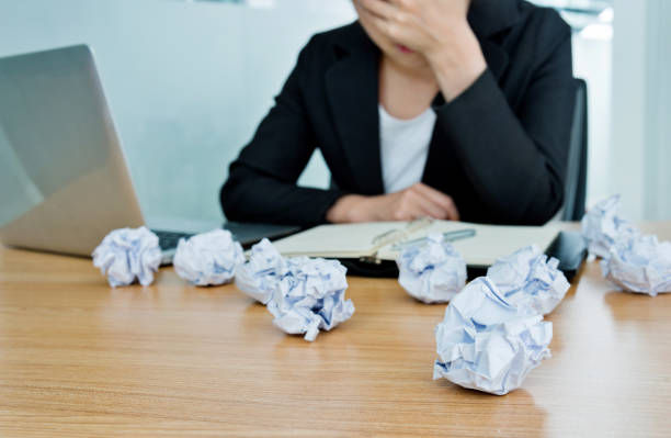 istock Stressed businesswoman resting on office 1141337270