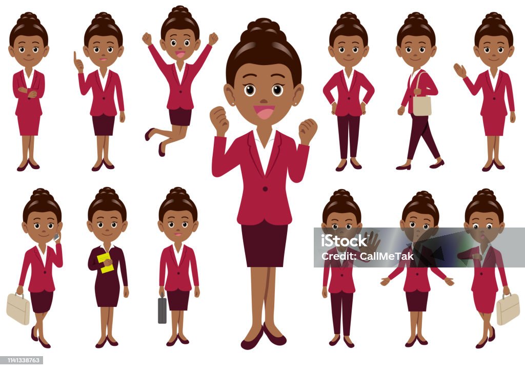 Businesswoman in different poses isolated on white background. Businesswoman in different poses isolated on white background. Vector illustration set. Adult stock vector