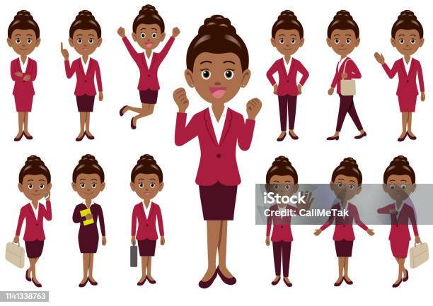 Businesswoman In Different Poses Isolated On White Background Stock Illustration - Download Image Now