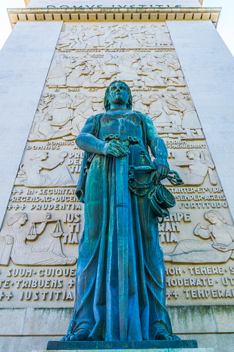 Female statue in front of the court of Porto (Tribunal da Relacao do Porto) in Porto