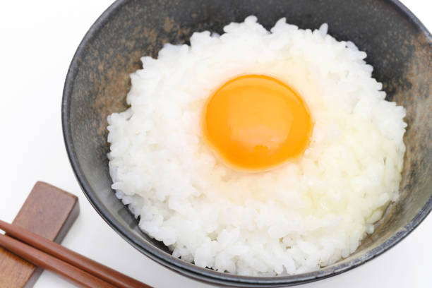 Japanese food, Rice with raw egg, Tamago kake gohan on white background