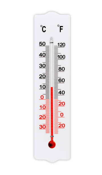 istock Atmospheric plastic meteorology thermometer isolated on white background. Air temperature plus 12 degrees celsius 1141344422