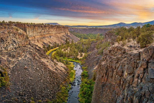 Landscape stock photograph of the Crooked River Canyon in Peter Skene Ogden State Park near Redmond, Oregon, USA at sunrise.