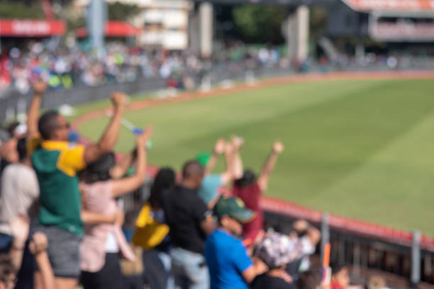 foto borrosa de los aficionados que aclaman durante el cricket match - críquet fotografías e imágenes de stock