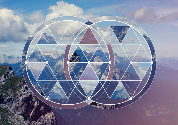 istock Geometric collage with the mountains and forest 1141352577