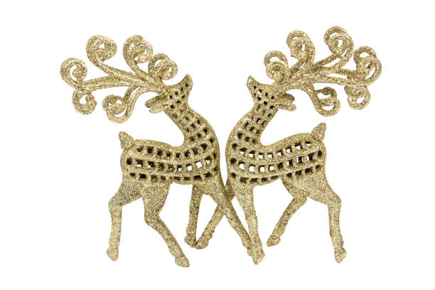 świąteczna lalka reniferów odizolowana na białym tle. złota lalka reniferów odizolowana - reindeer christmas decoration gold photography zdjęcia i obrazy z banku zdjęć