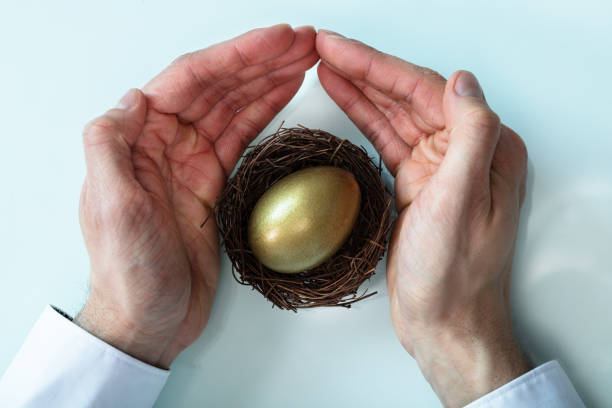 istock Businessman Protecting Golden Egg On Nest 1141354640