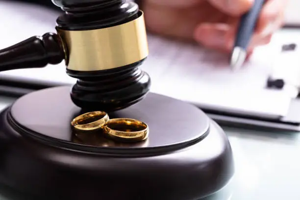 Photo of Wedding Rings On Sound Block In Courtroom