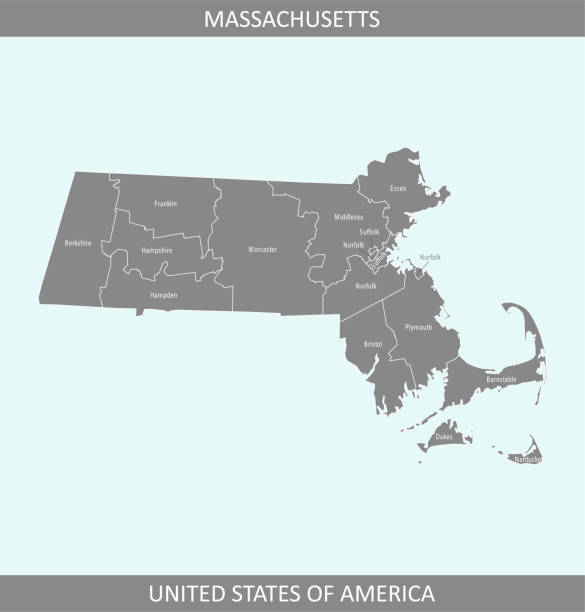 ilustraciones, imágenes clip art, dibujos animados e iconos de stock de mapa del condado de massachusetts - condado de suffolk massachusetts