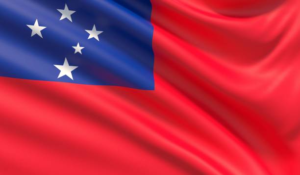istock Flag of Samoa. Waved highly detailed fabric texture. 1141356917