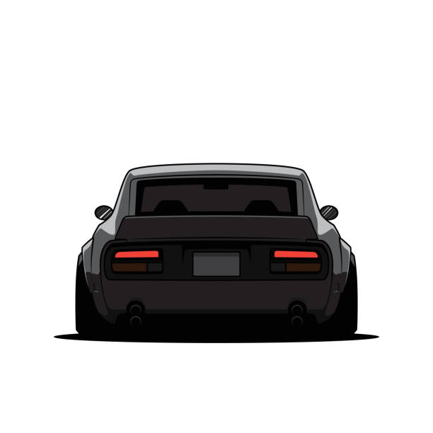 Cartoon old japan tuned car isolated. Back view. Vector illustration Cartoon old japan tuned car isolated. Back view. Vector illustration car classic light tail stock illustrations