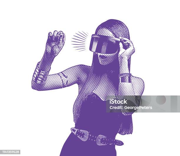 Beautiful Young Woman Using Virtual Reality Headset Stock Illustration - Download Image Now