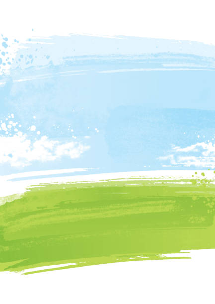 stockillustraties, clipart, cartoons en iconen met geschilderde landschapsachtergrond - watercolour brush strokes green background