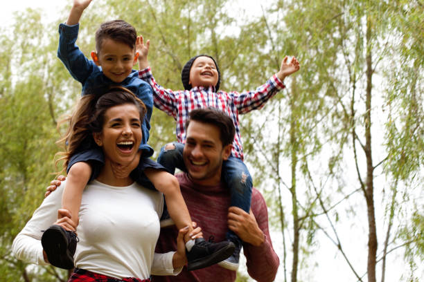 istock Family has fun playing in the field 1141360407