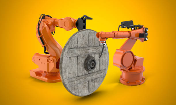 istock 2 robotic arm manufacturing wooden wheel 1141367349