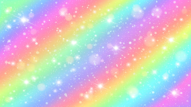 glitzern regenbogenhimmel. glänzende regenbogen pastellfarbe magie magischen märchenhimmel und glitzernde funken vektorhintergrunder-illustration - unicorn stock-grafiken, -clipart, -cartoons und -symbole