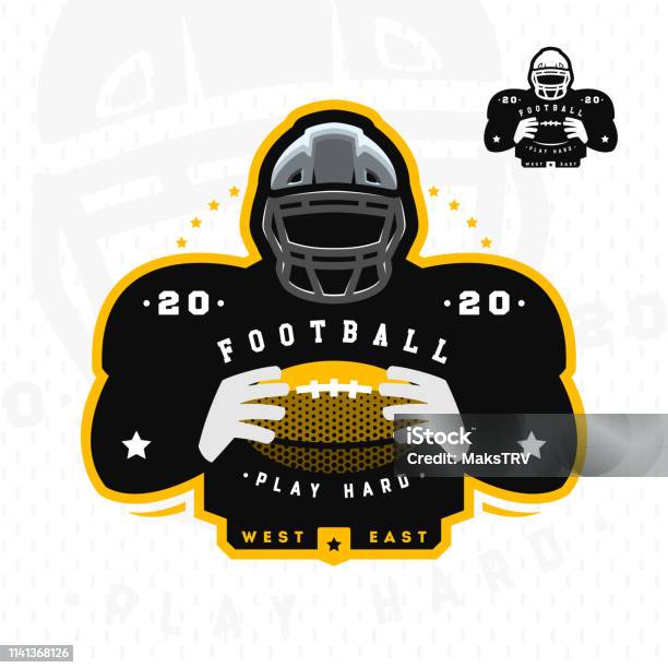 アメリカンフットボールフットボール選手のロゴエンブレムのシルエットベクターイラスト アメフトボールのベクターアート素材や画像を多数ご用意