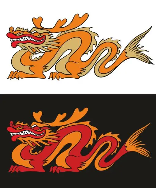 Vector illustration of Chinese gold and red dragons.