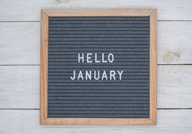 istock English text Hello January on a letter Board in white letters on a gray background 1141381336