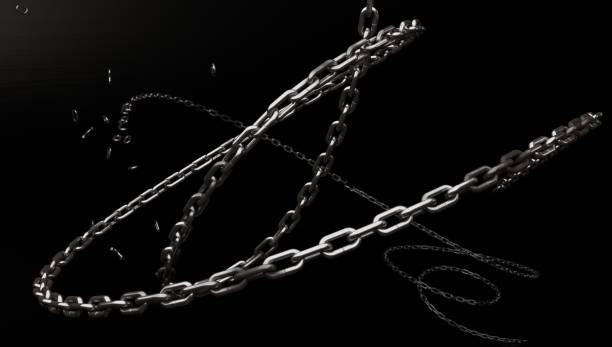 Broken chain part among metal parts