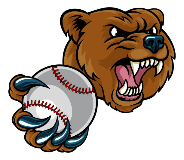 ilustrações de stock, clip art, desenhos animados e ícones de bear holding baseball ball - mascot anger baseball furious
