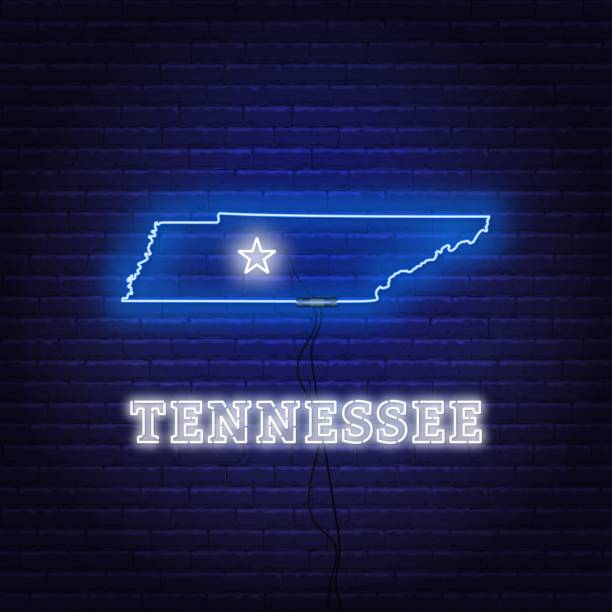 istock Neon map State of Tennessee on a brick wall background. 1141386645