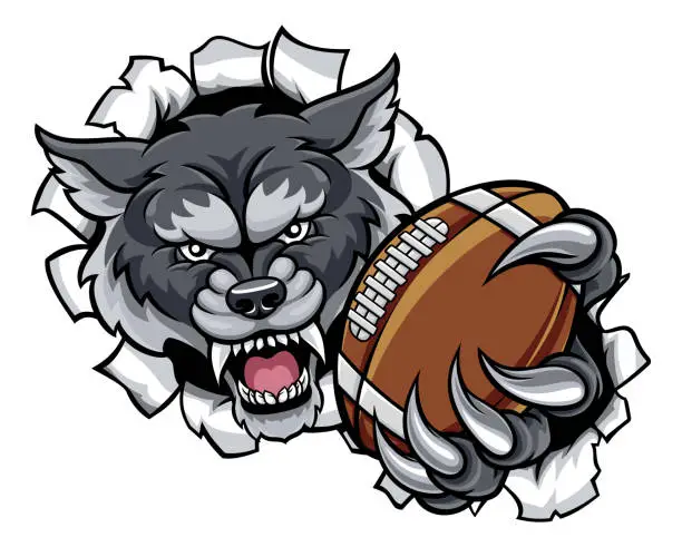 Vector illustration of Wolf American Football Mascot Breaking Background